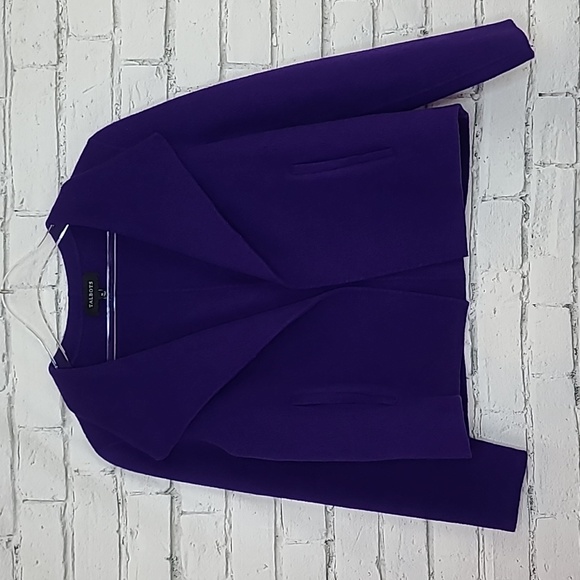 Talbots Double-Face Wing Collar Crop Open Front Wool Jacket in Purple - Picture 6 of 17